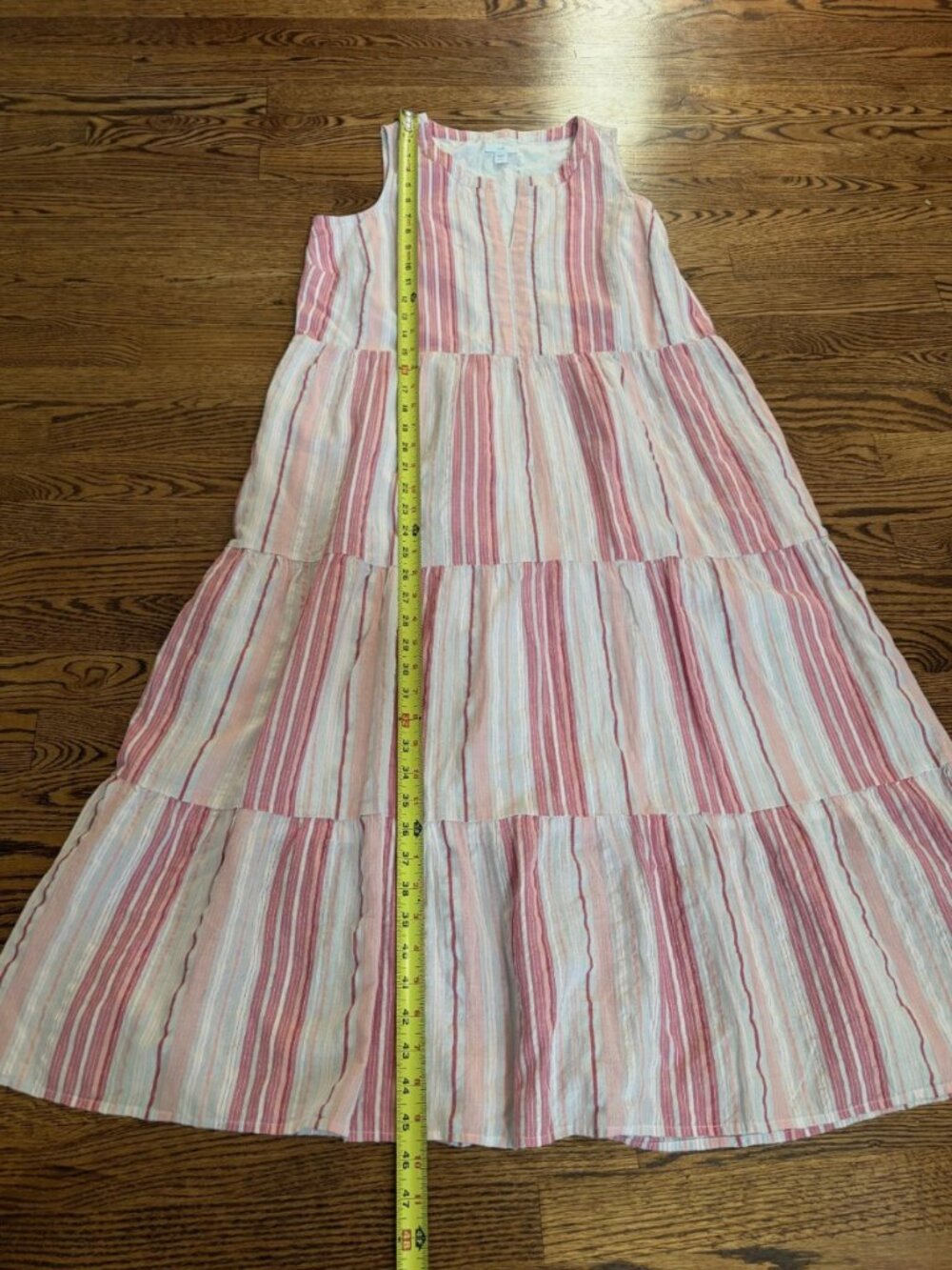 J. Jill Ibiza Maxi Dress Small Petite Sleeveless Tiered Boho Pink Striped V-Neck - Picture 3 of 9